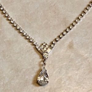 Vintage Diamond Rhinestone Teardrop Necklace